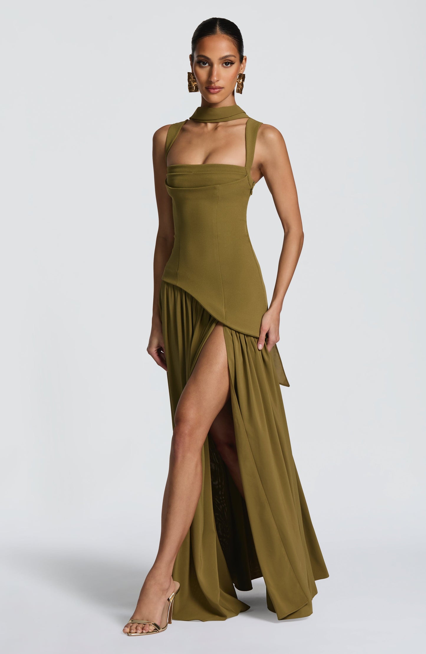 Olive Elegance Maxi Gown
