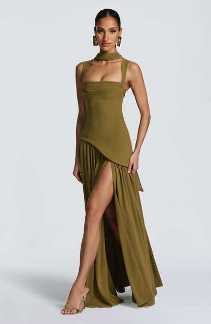 Olive Elegance Maxi Gown