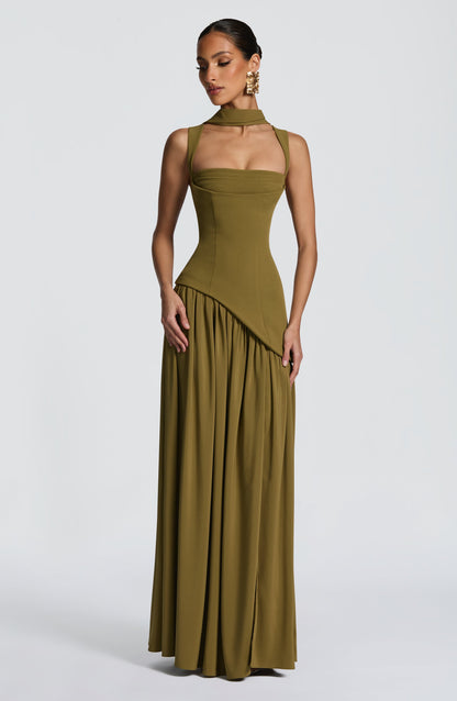 Olive Elegance Maxi Gown