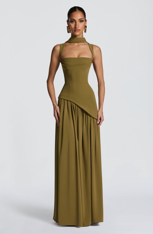 Olive Elegance Maxi Gown