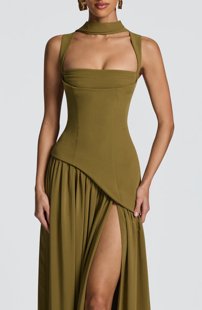Olive Elegance Maxi Gown
