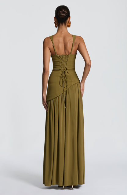 Olive Elegance Maxi Gown